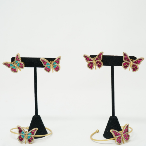 Pink and Skyblue Butterfly Stud Earrings