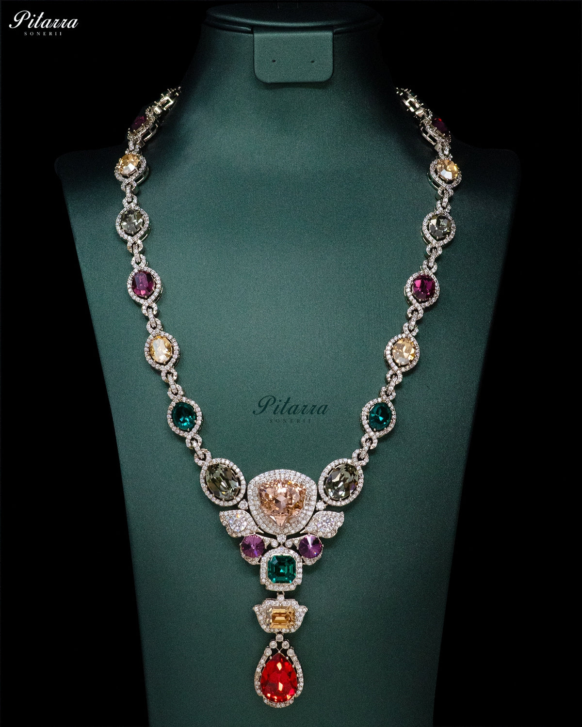 Champagne Multicolor Crystal Pendant Necklace Set