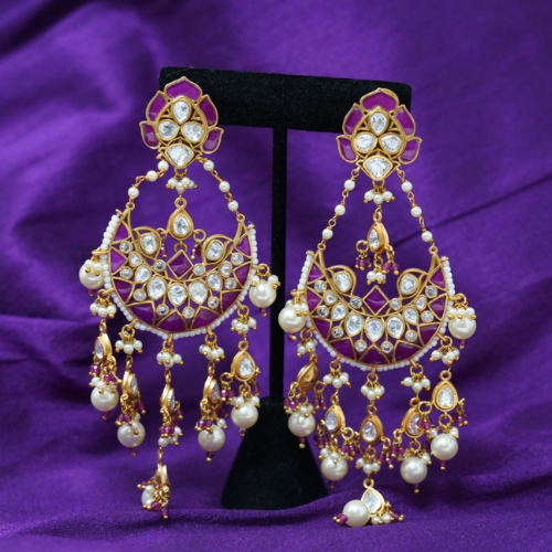 Pink Danglers with Kundan and Pearls Earrings