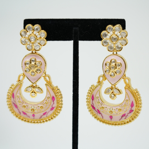 Pink Meenakari Kundan Hanging Earrings