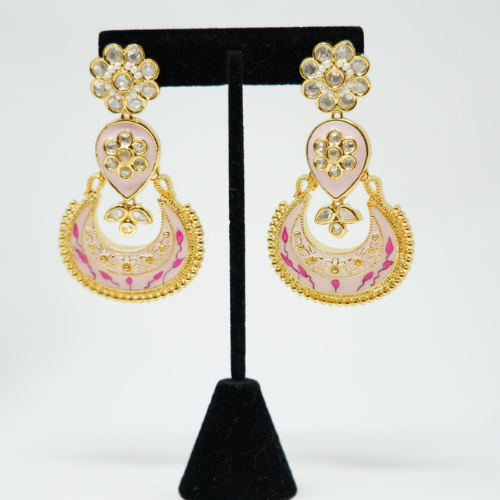 Pink Meenakari Kundan Hanging Earrings