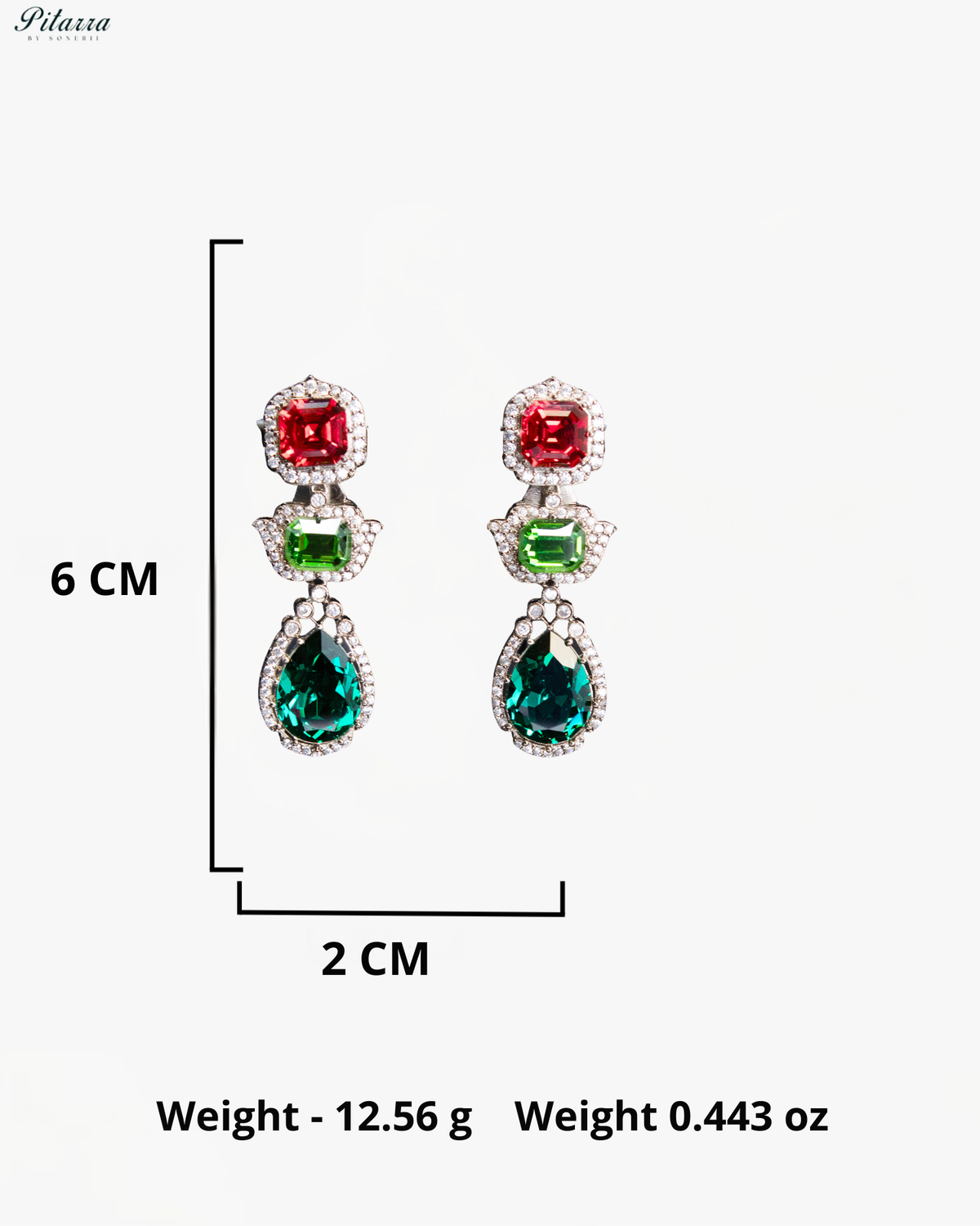 Green and Red Crystal Necklace Set with Green Drop Earrings