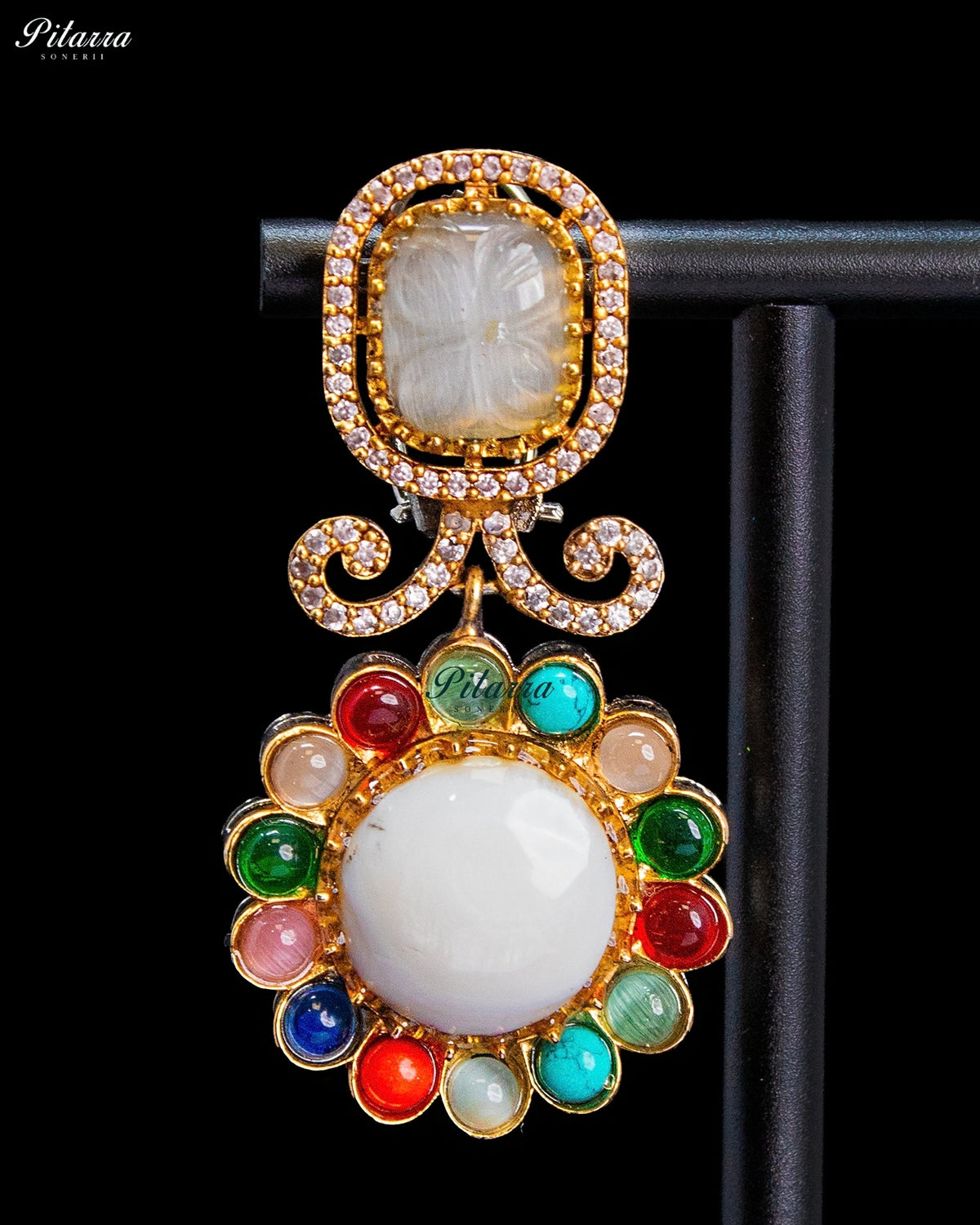 White Multicolor Kundan Style Gold Tone Traditional Dangler Earrings