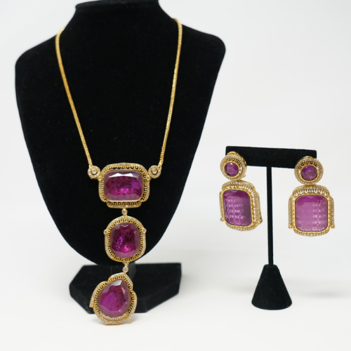 Gold Plated Emerald Ruby Doublet Pendant Necklace