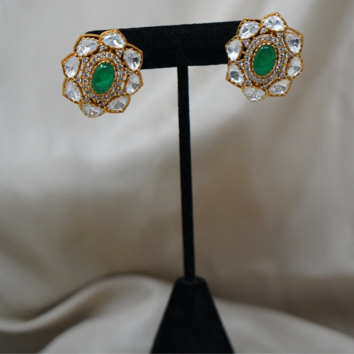 Polki Studded Gold Plated Earrings for Women