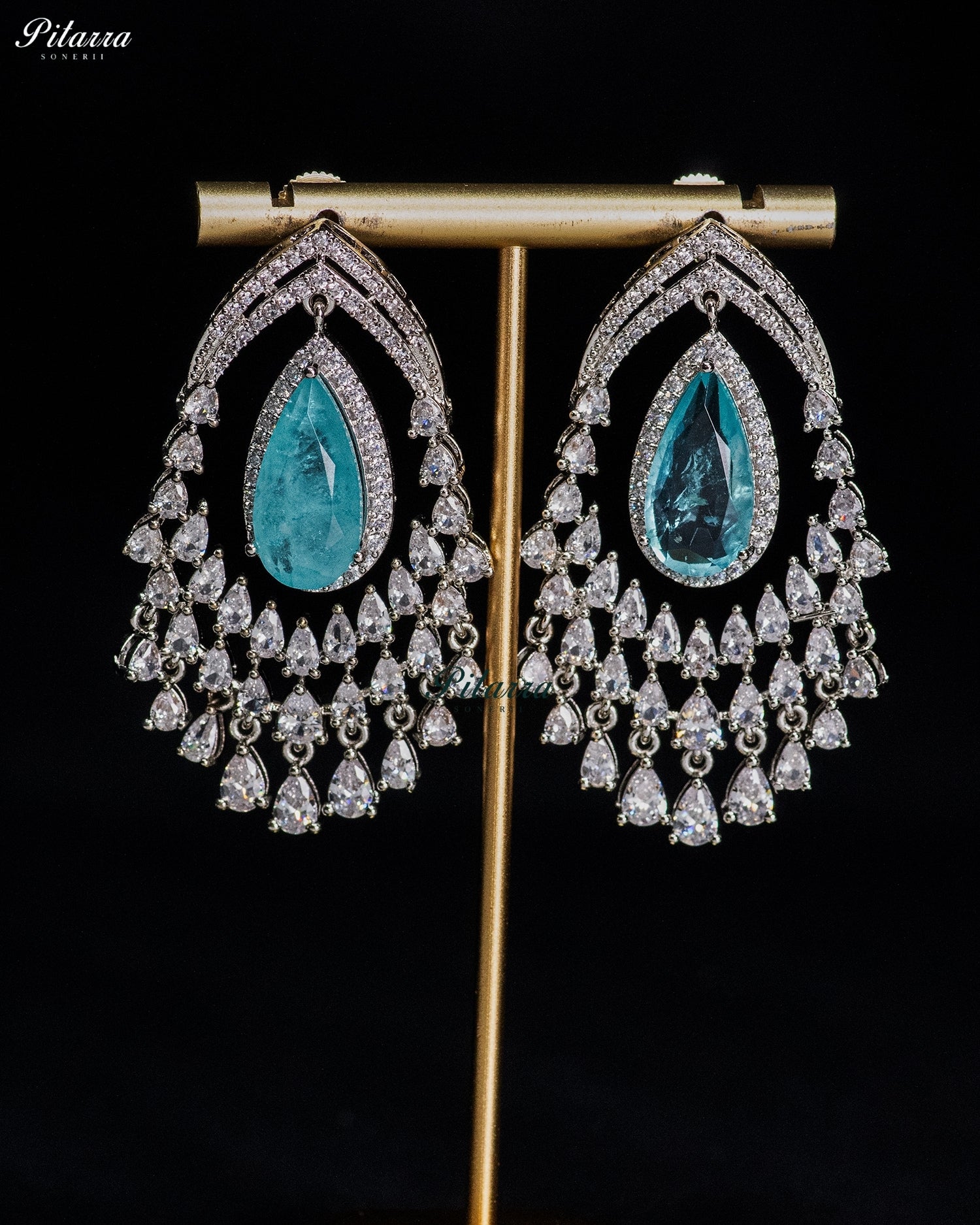 Sky Blue Crystal Chandelier Drop Earrings