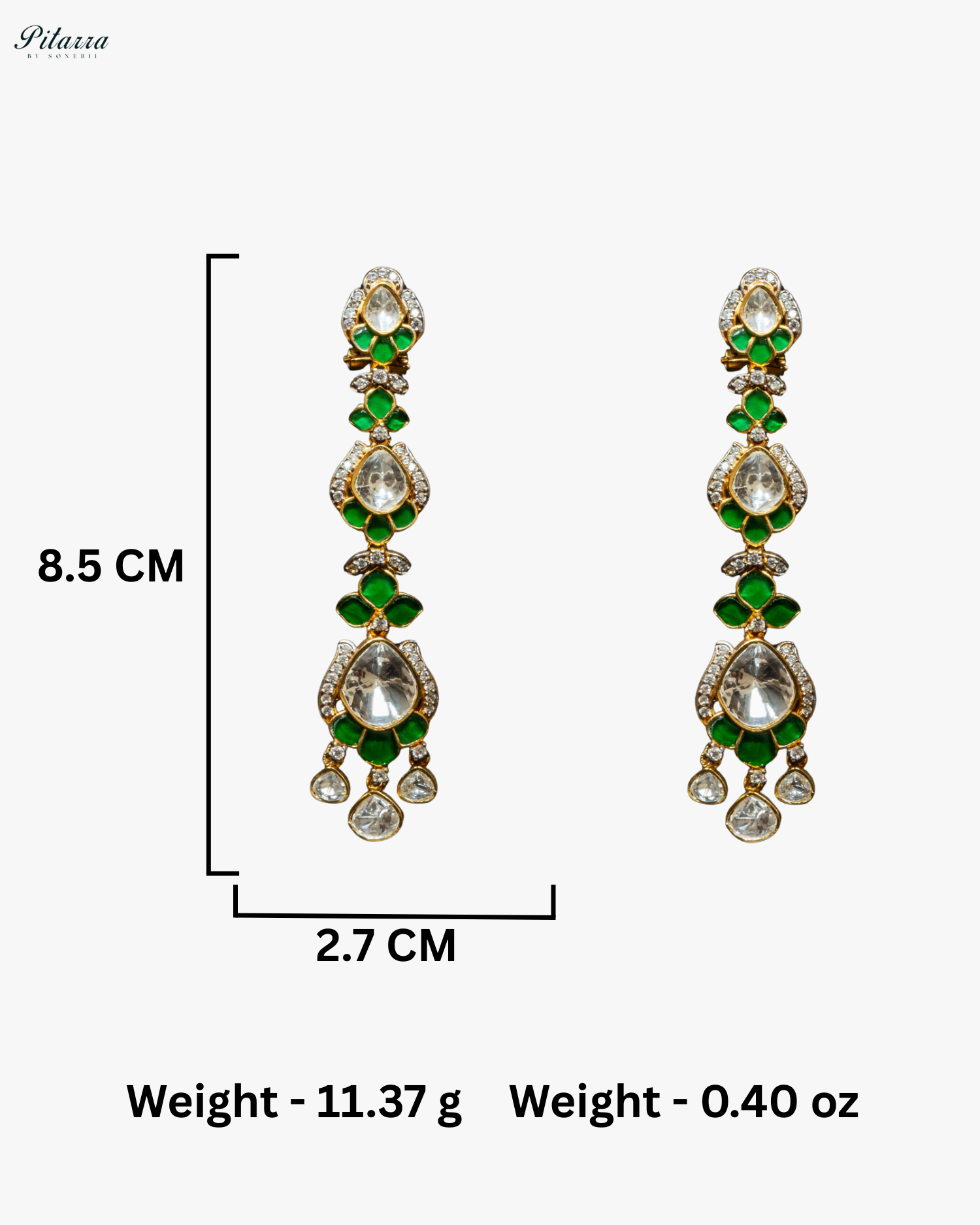 Gold Plated Green Kundan Dangler Earrings