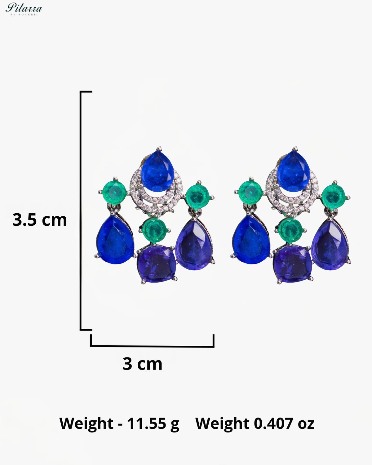 Blue and Green Multicolor Crystal Dangler Earrings