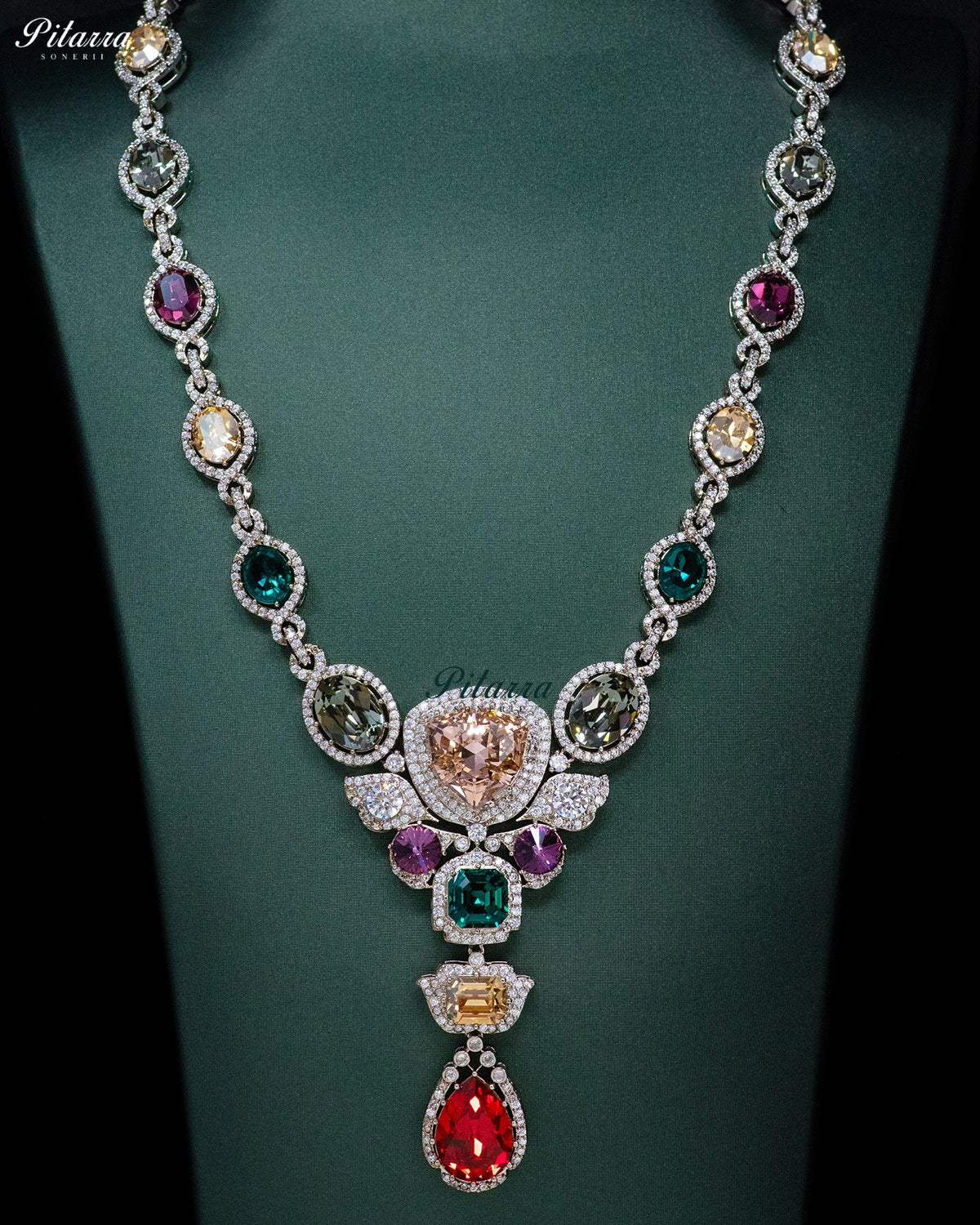 Champagne Multicolor Crystal Pendant Necklace Set