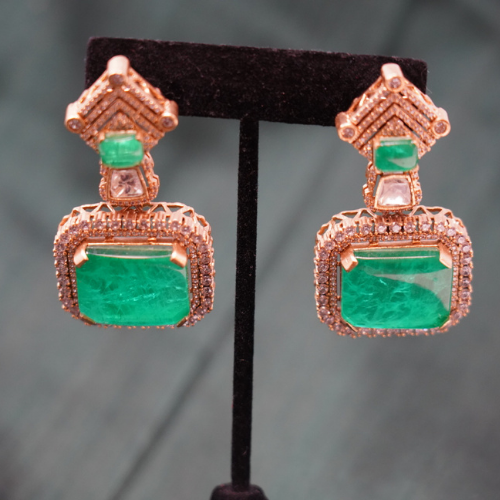 Brass Gold-plated Green Earrings