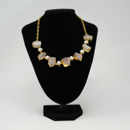 Raw Stone And Pearl Choker Necklace