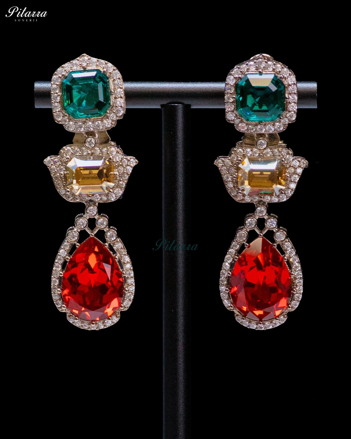 Champagne Multicolor Crystal Pendant Necklace Set