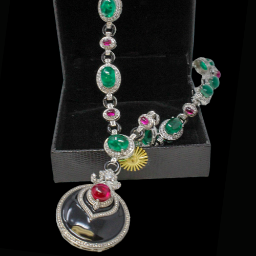 Ruby Emerald Sapphire Silver Necklace