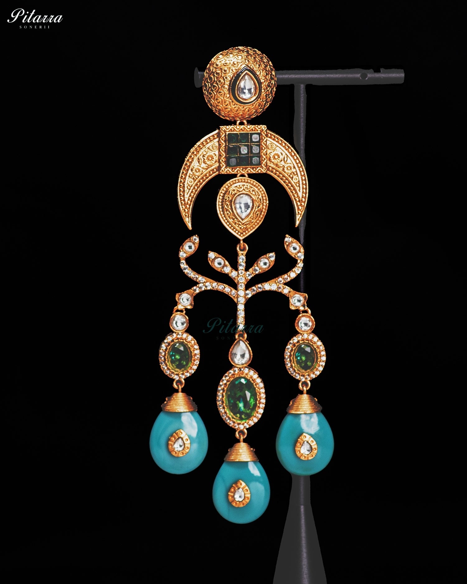 Turquoise Blue Crystal Statement Chandbali Earrings