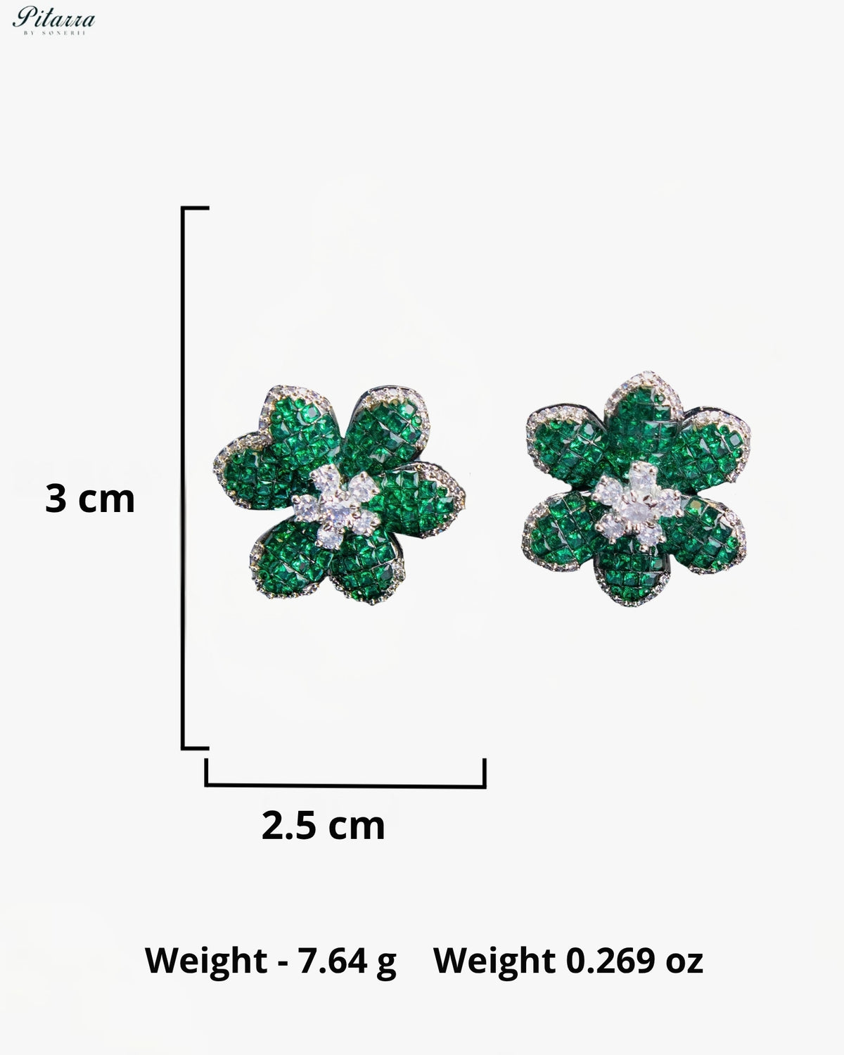 Emerald Green Crystal Flower Stud Earrings