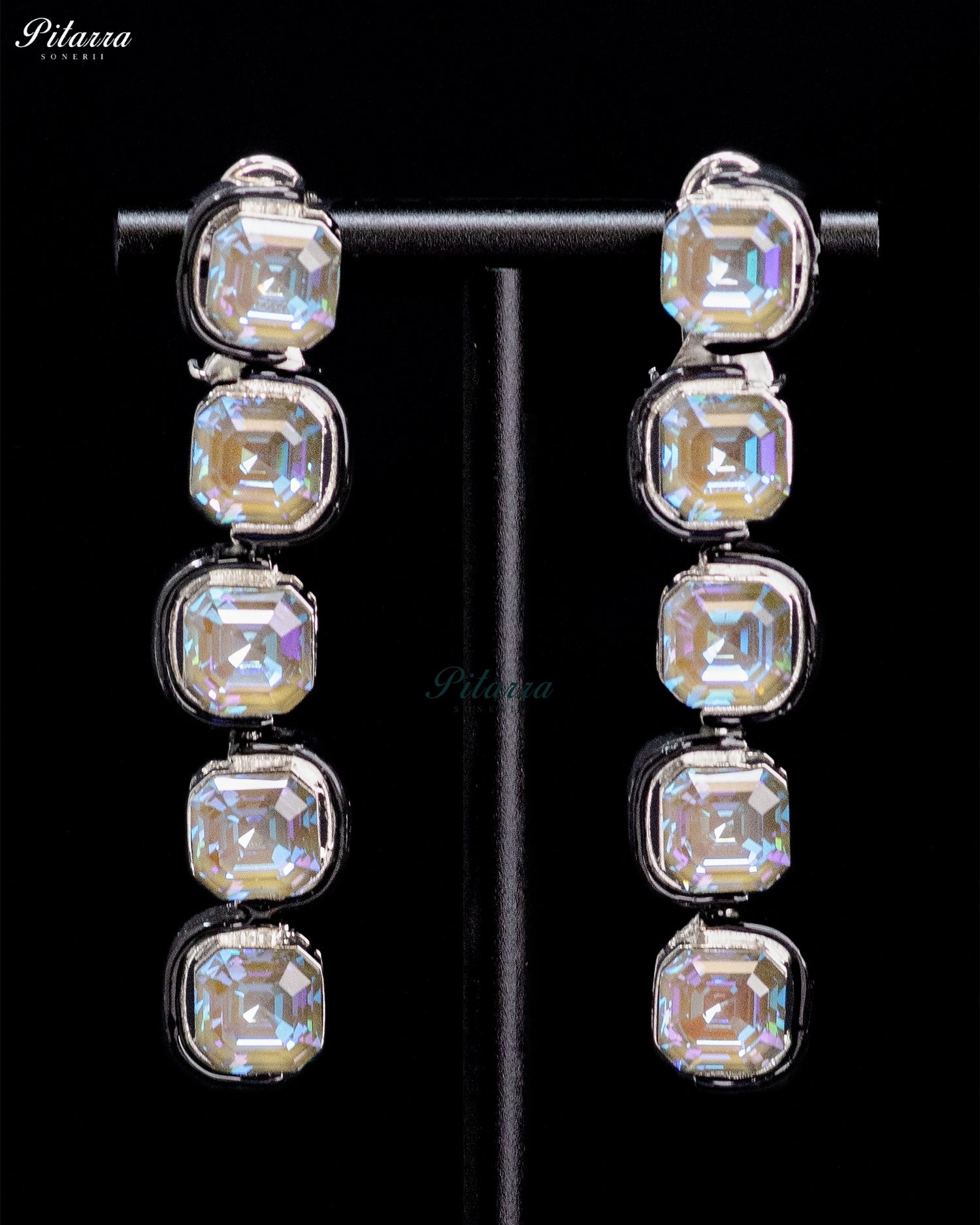 Iridescent White Crystal Drop Earrings
