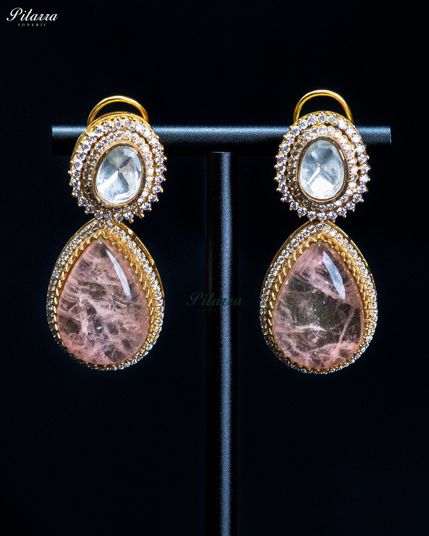 Peach Square and Teardrop Kundan Necklace Set
