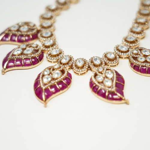 Semi Precious Pink Stones Victorian Necklace