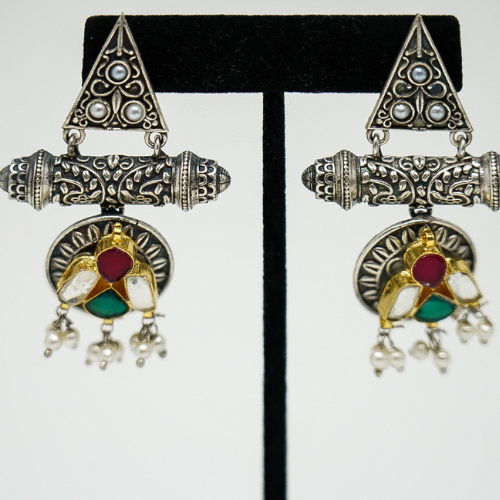 Silver Earings with Ethnic Motifs