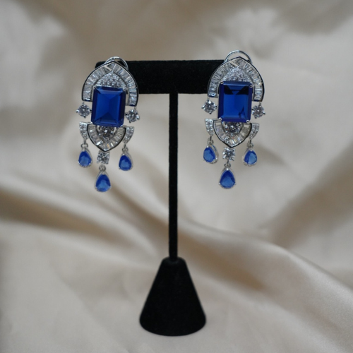 Silver High-Quality Blue Zircon Earrings