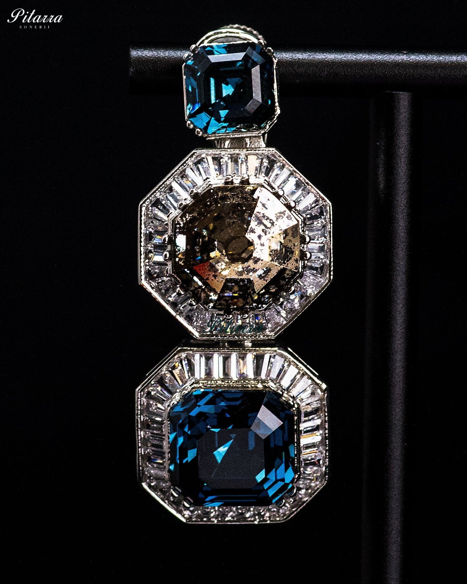 Blue And Gold Crystal Statement Earrings