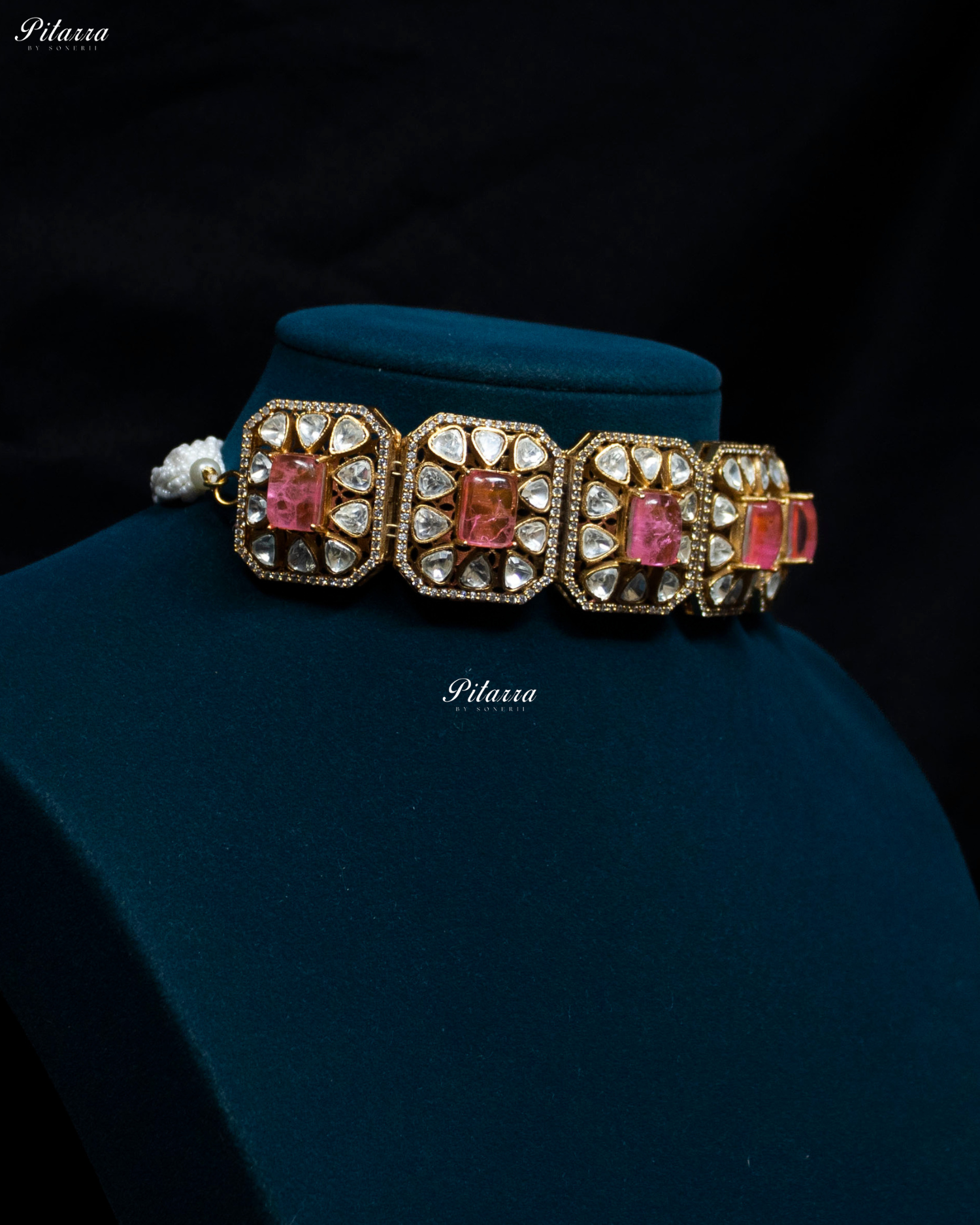 Pink Square Stone Polki Kundan Choker Set