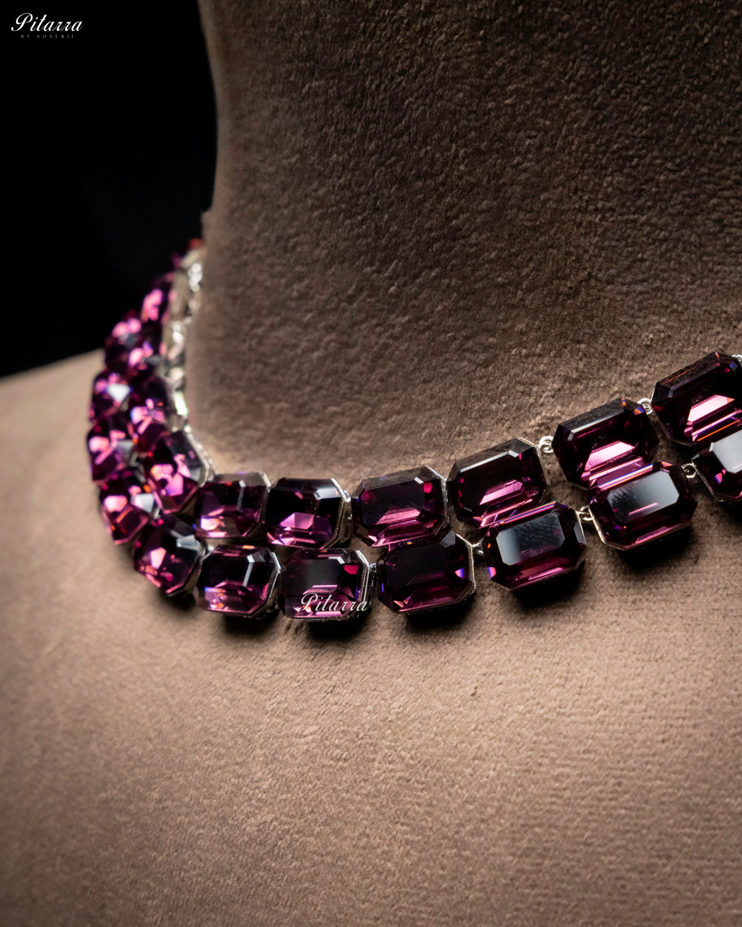 Octagon Cut Two Layer Amethyst Oversized Crystal Necklace
