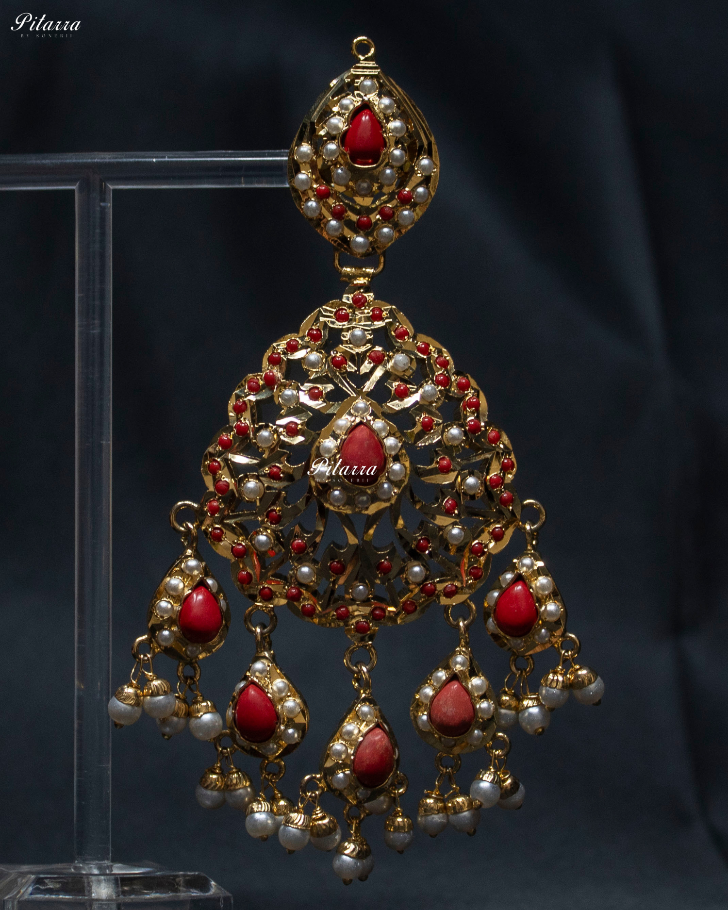 Red Studed Handcrafted Chandbali Earrings