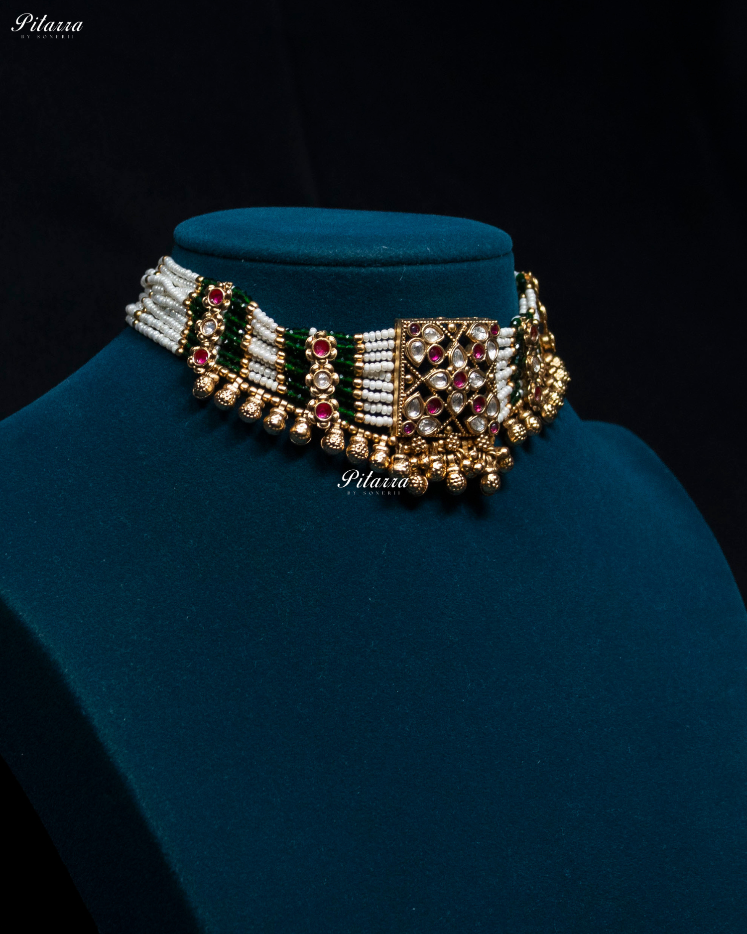 Multicolor Stone Pearl Pachi Kundan Choker Set