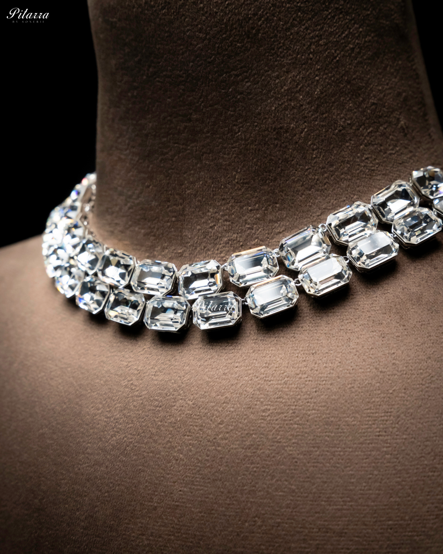 Octagon Cut Two Layer White Oversized Crystal Necklace
