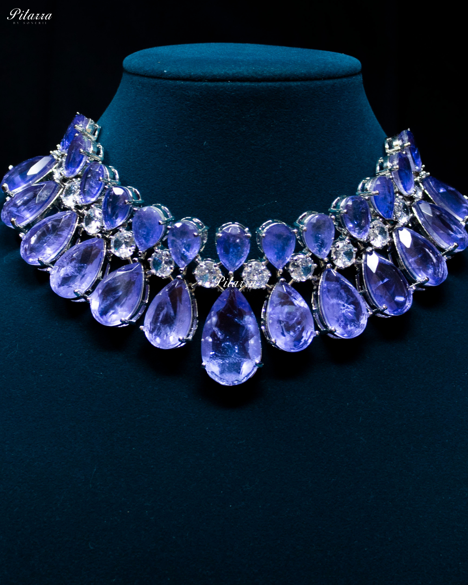 Blue Teardrop Victorian Crystal Necklace Set