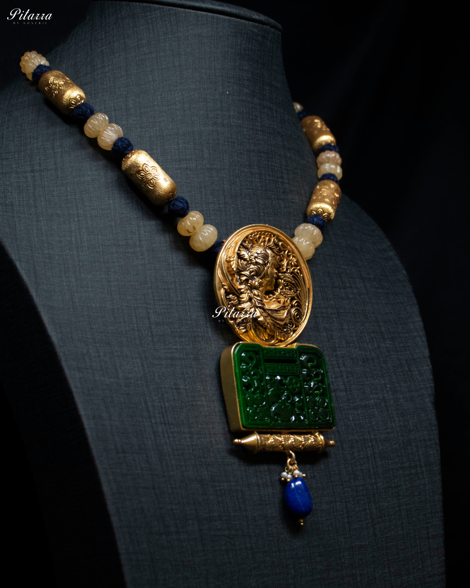 Indian Heritage Designs Emerald Stone 92.5 Silver Necklace