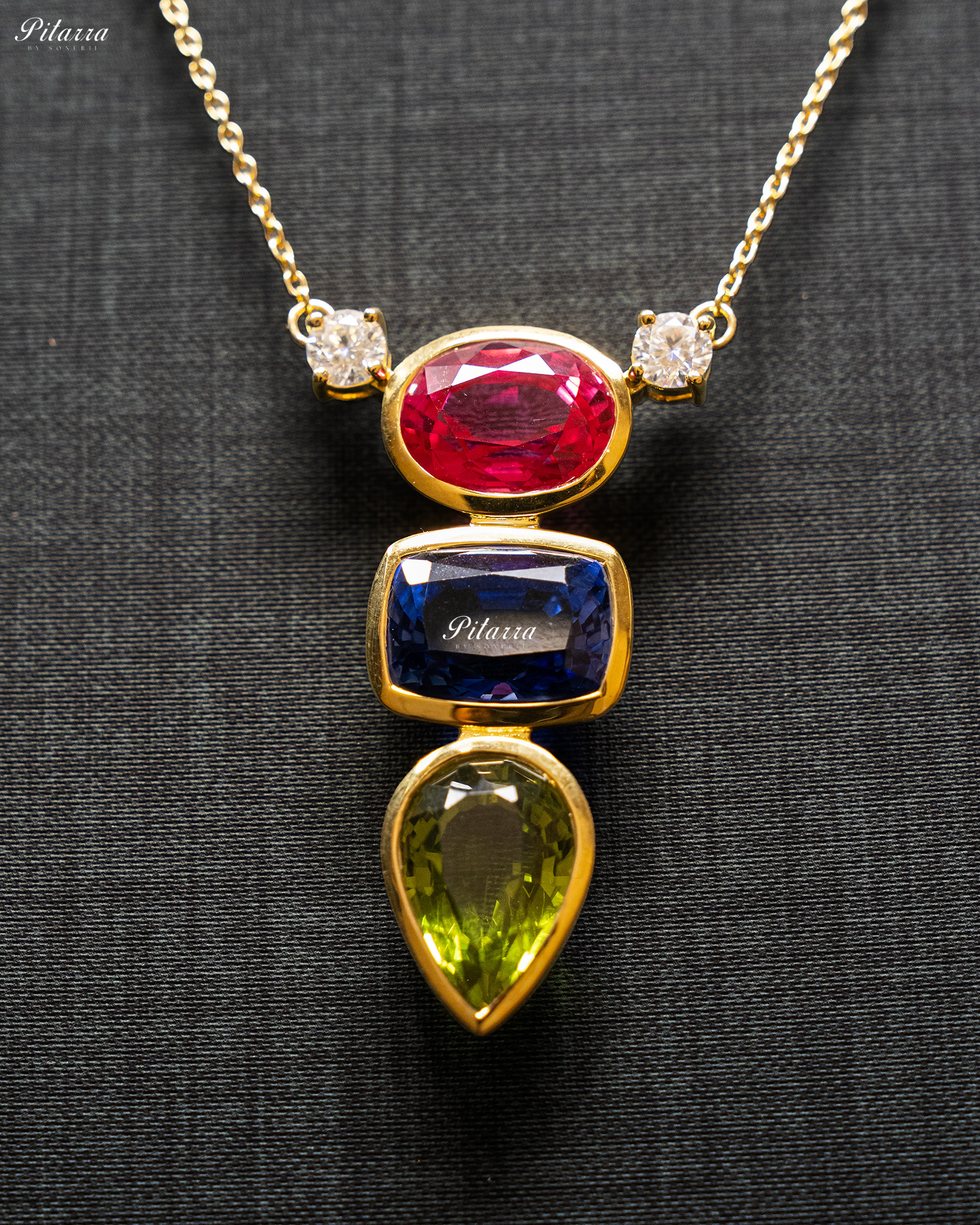Gold Chain Round Pink Top Stone Green Drop Pendent Set