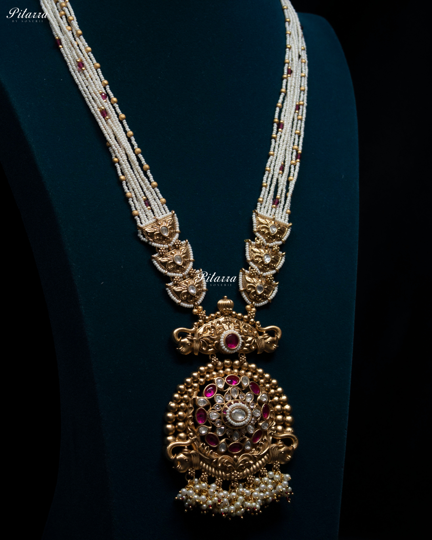 Pink Stone Handcrafted Rajwadi Kundan Necklace Set