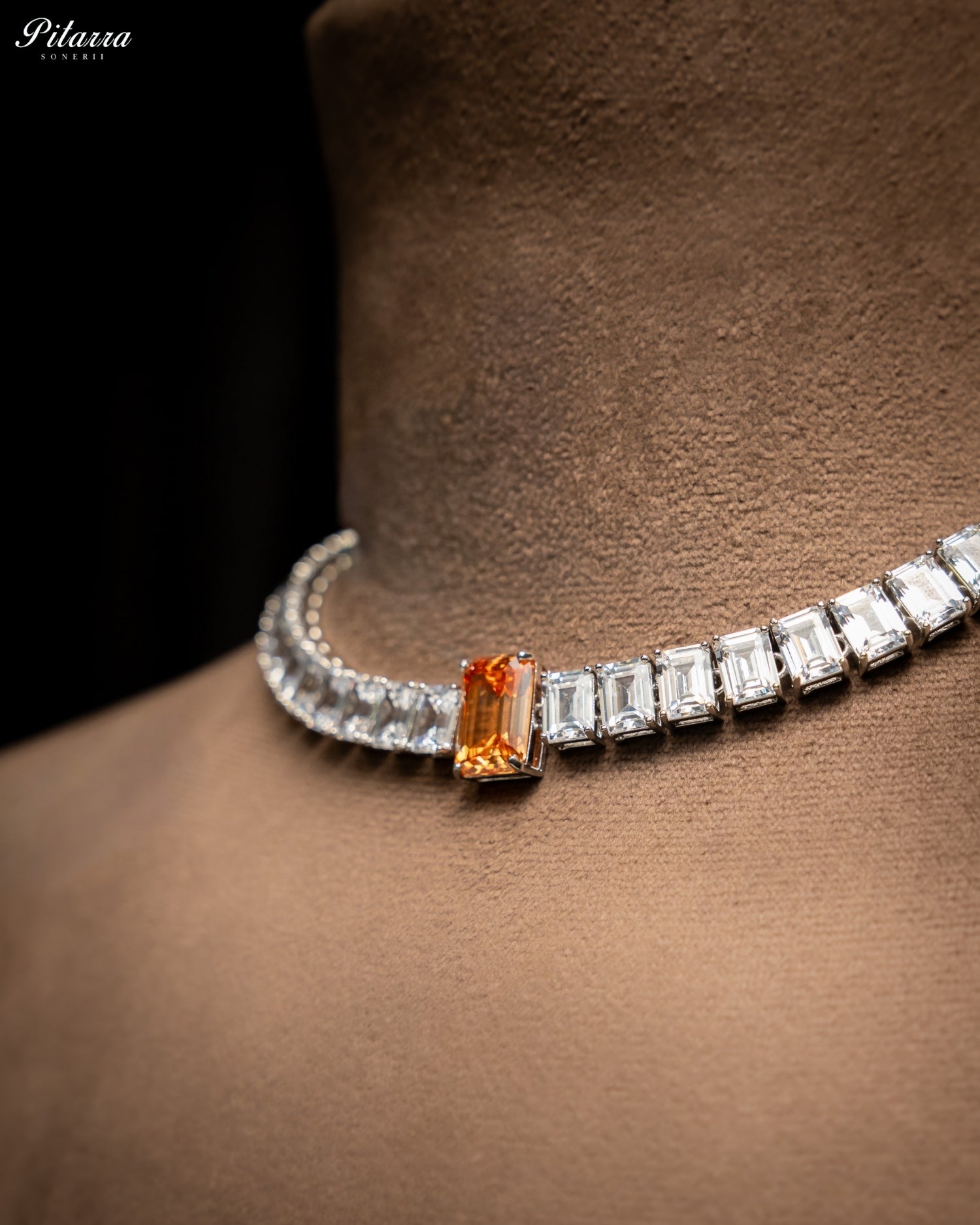 Champagne Baguette Diamond Tennis Choker Set
