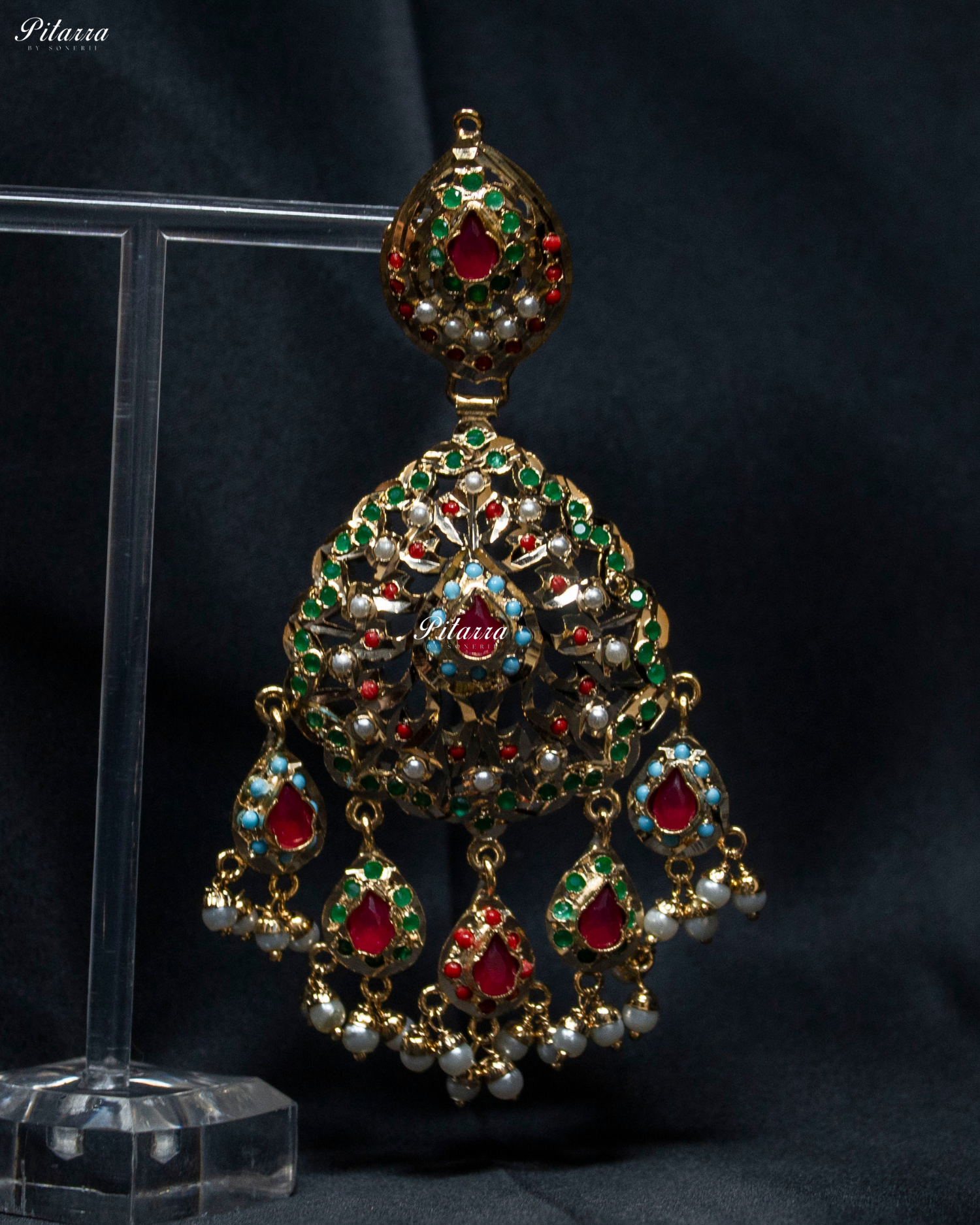 Multicolored Studed Red Stone Handcrafted Chandbali Earrings