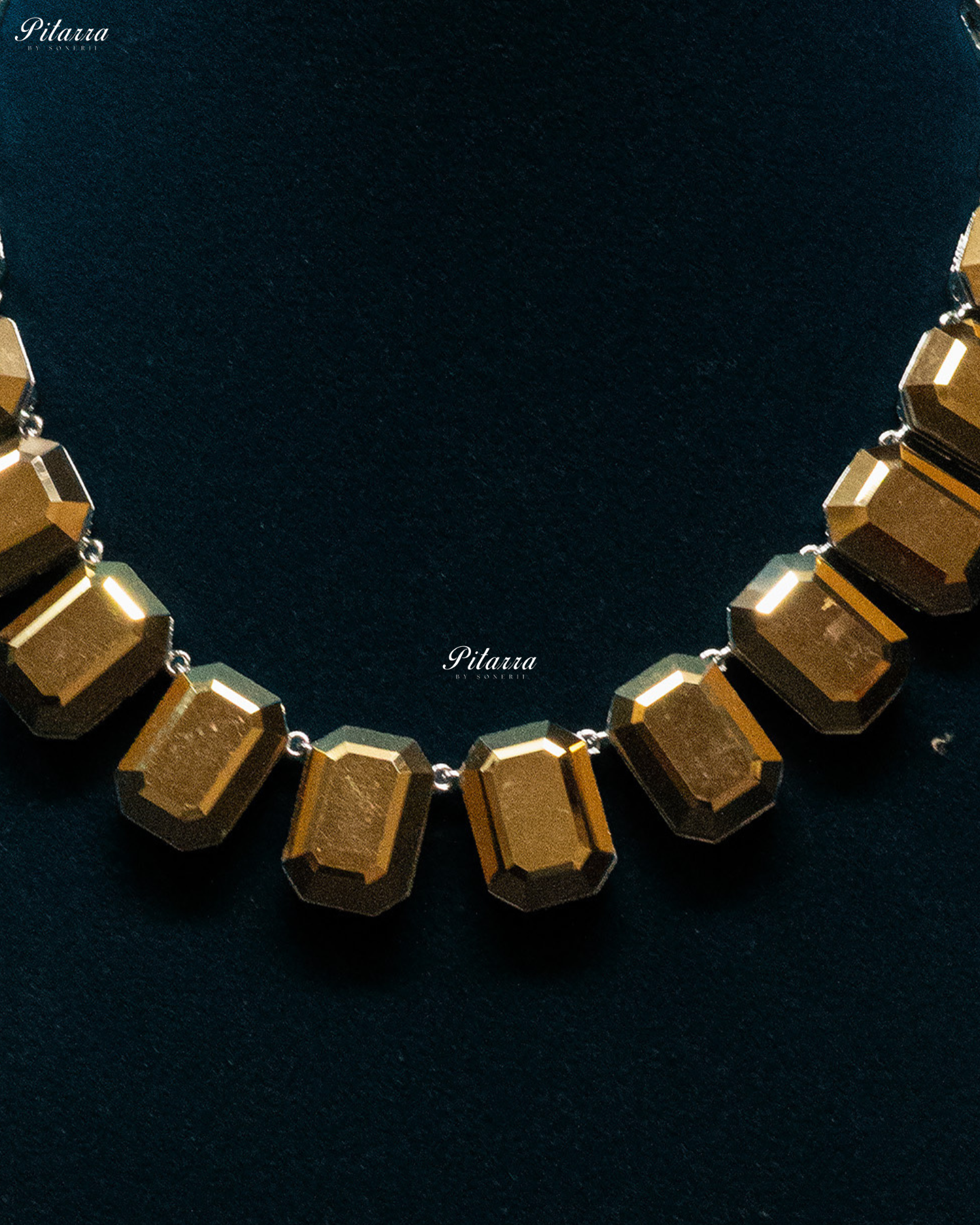 Octagon Cut Golden Oversized Crystal Statement Necklace