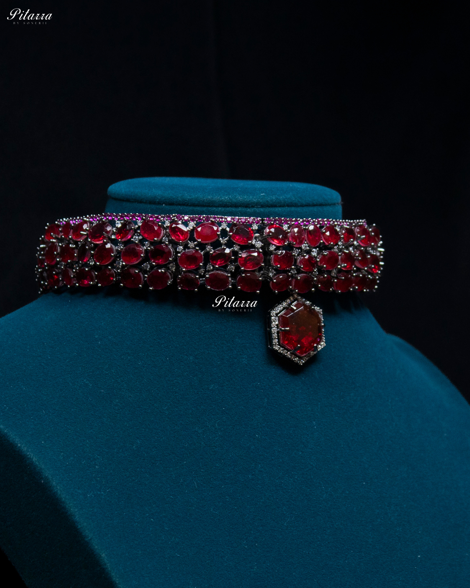 Red Ruby Stone Purple Lining Crystal Choker Set