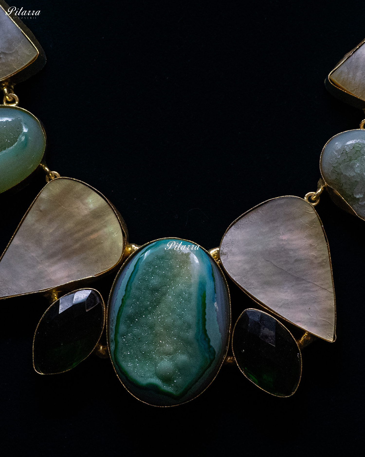 Green Drop Multi Sculptural Stone Statement Necklace Set