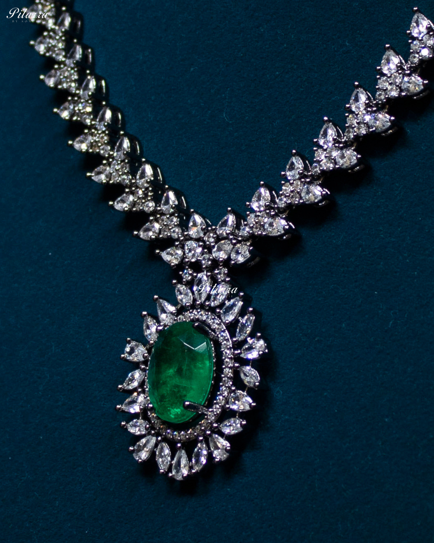 Emerald Color Stones Dazzling Cubic Zirconia Necklace Set