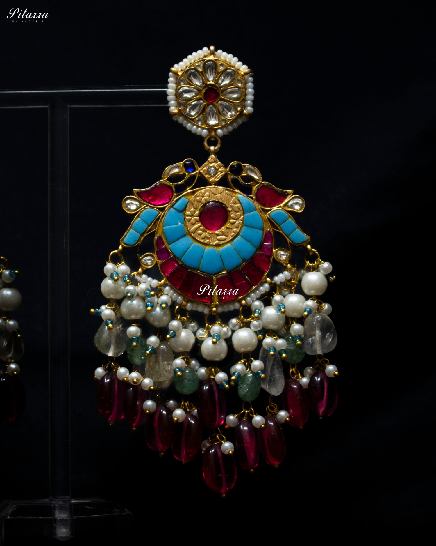 Multicolor Bird Pink Pearls Kundan Dangle Earrings