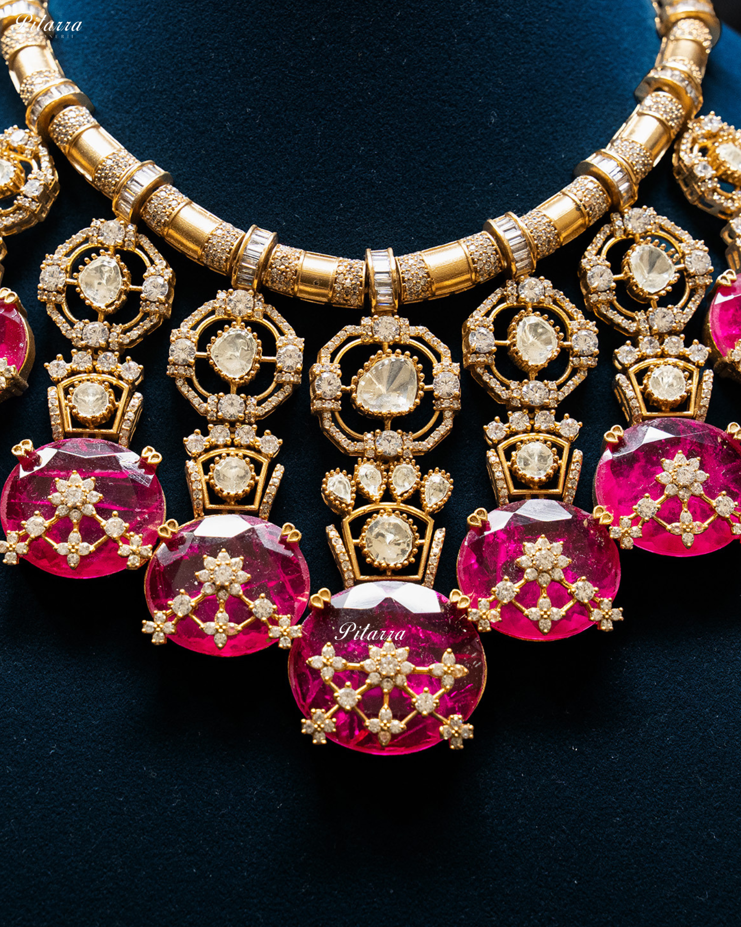 Pink Big Stone Victorian Polki Kundan Necklace Set