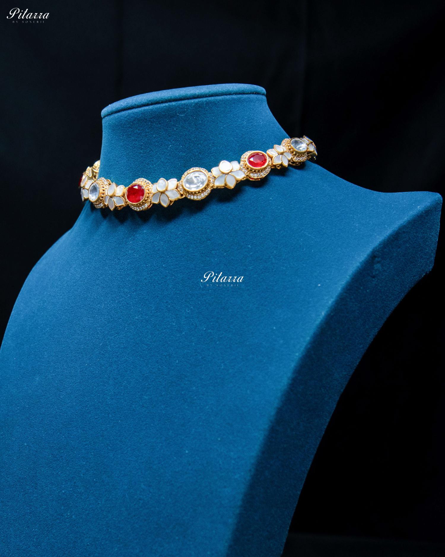 White Flora Ruby Stone Kundan Choker Set