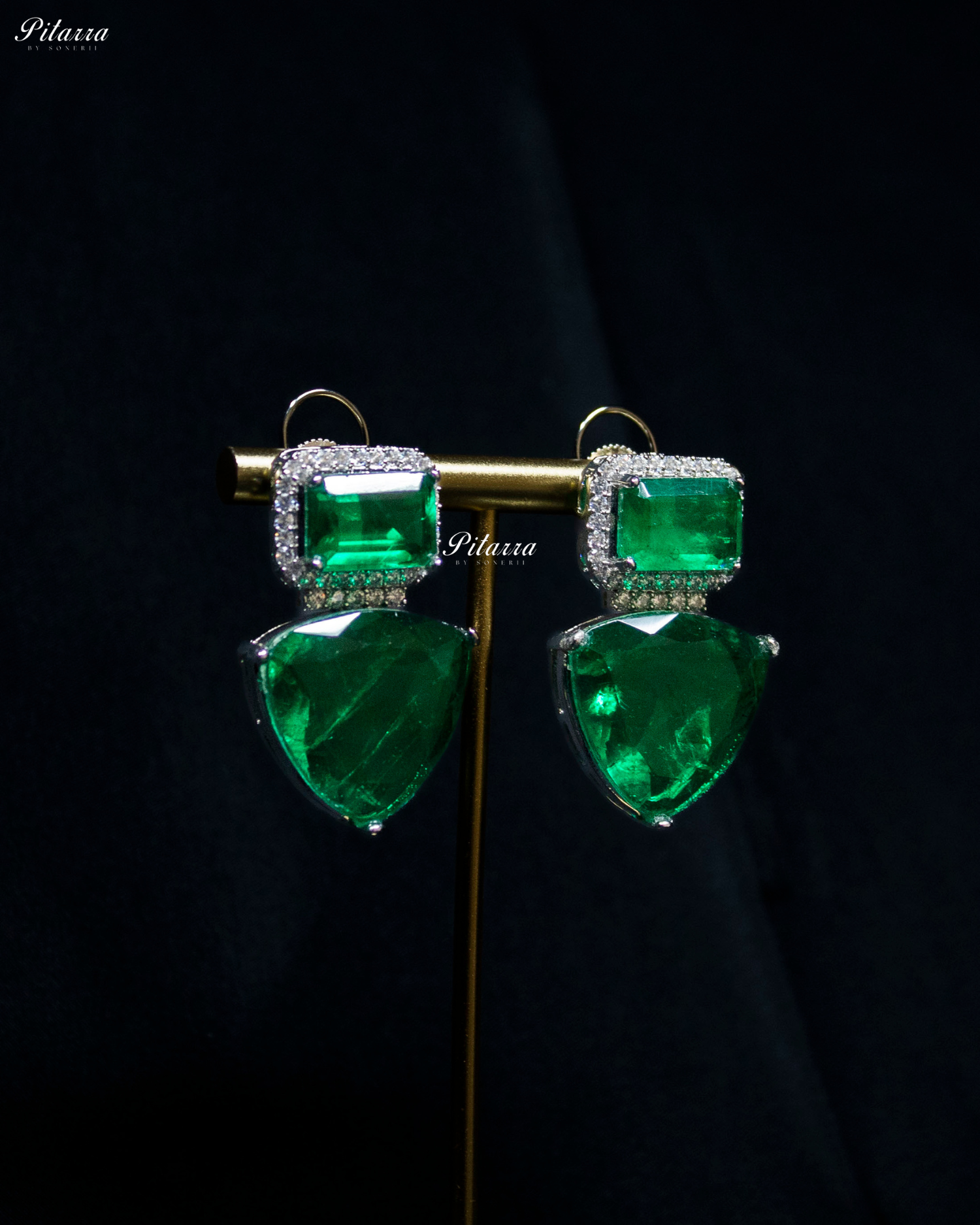 Emerald Stones Crystal Studded Dangler Earrings