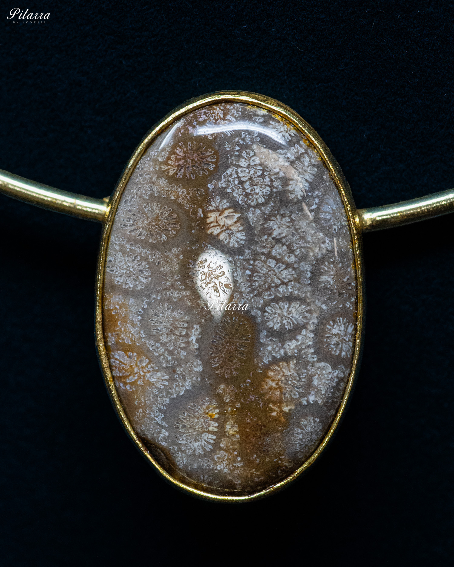 Gold Plated Handcrafted Oval Stone Collar Pendant