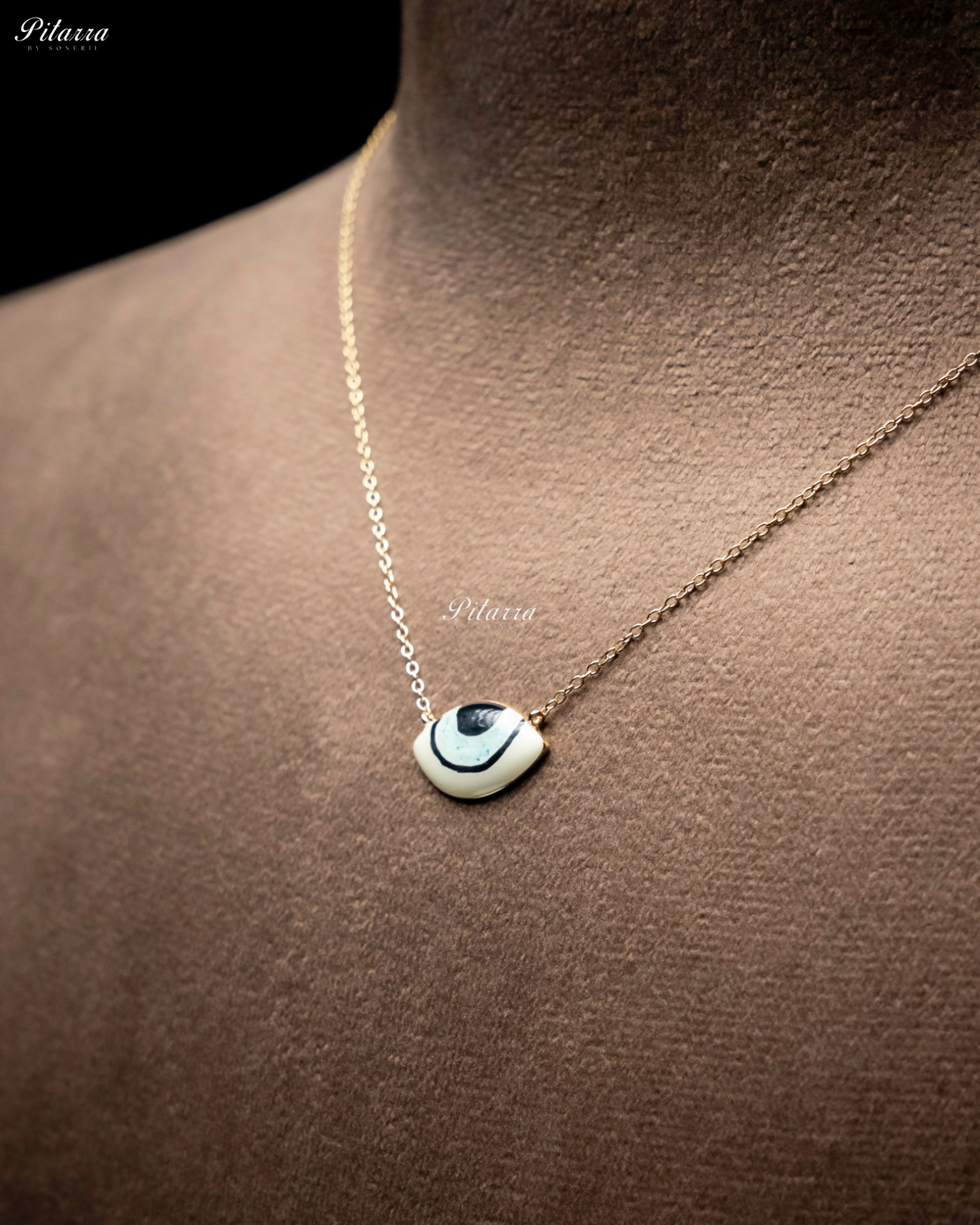 Light Blue Evil Eye Gold Chain 92.5 Silver Necklace Set