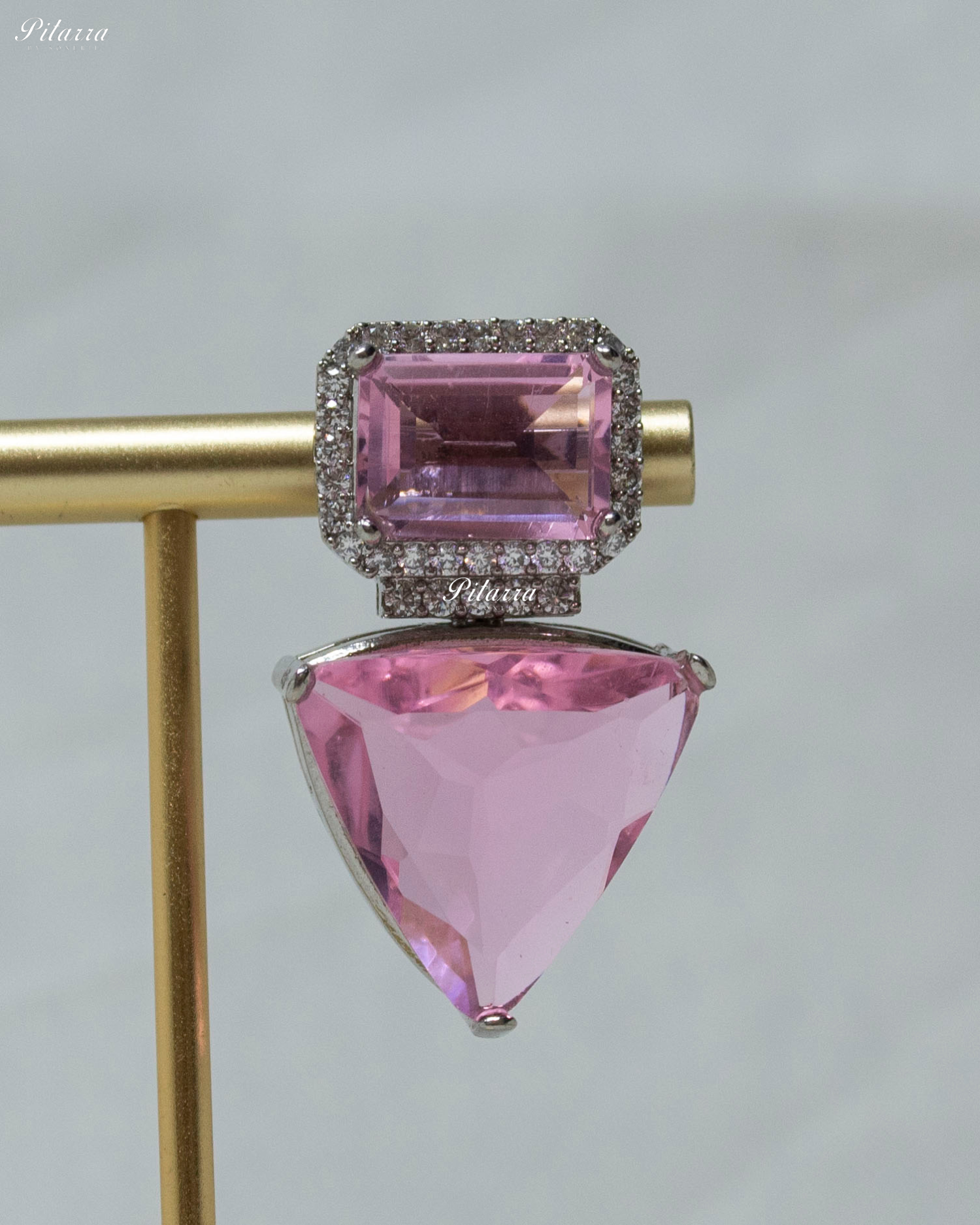 Pink Stones Crystal Studded Dangler Earrings