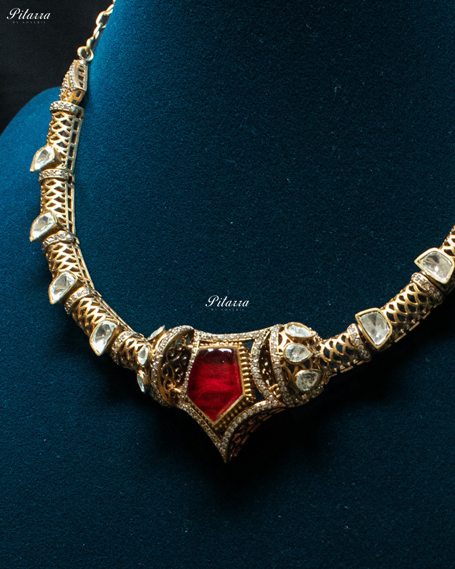 Red Stone Halsi Polki Kundan Necklace Set