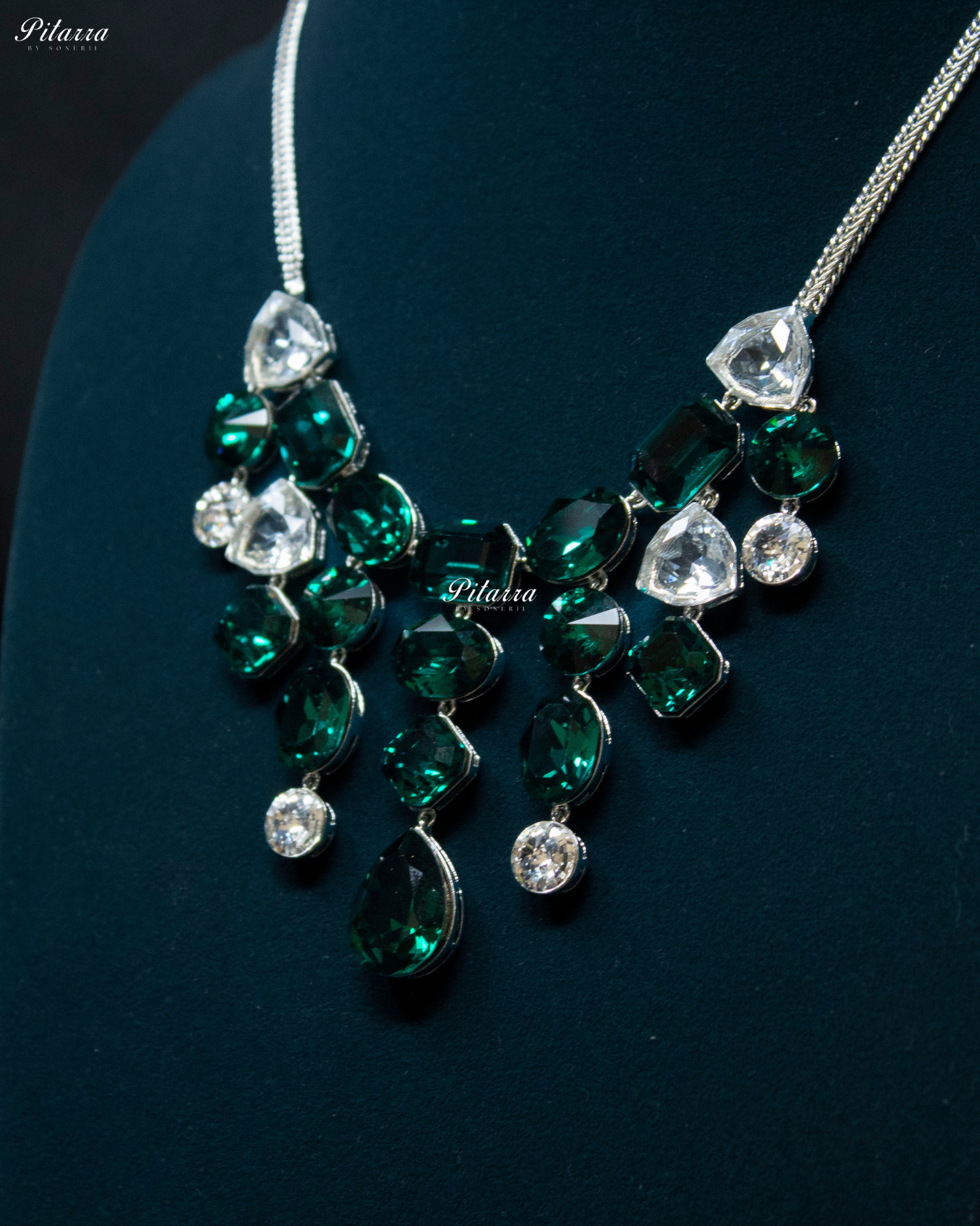 Multi Emerald Stone Crystal Necklace Set