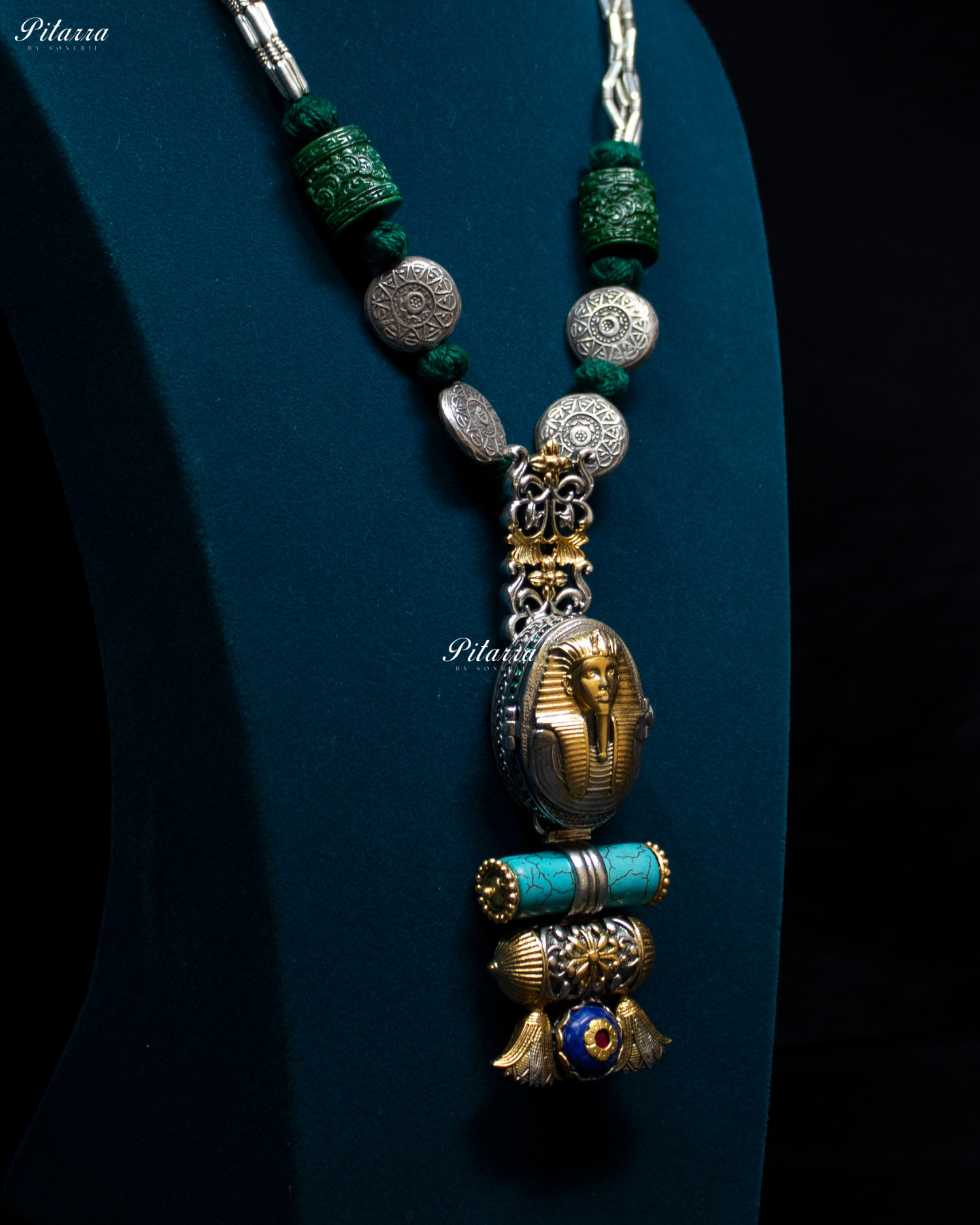 Egyptian Pharaoh Beads 92.5 Silver Necklace